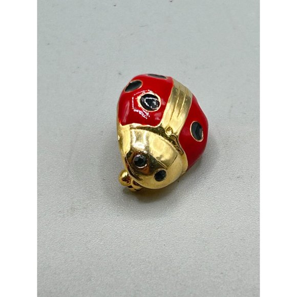 Vintage Lady Bug Small Pin Signed Gay Boyer Red Enamel Over Gold Tone Insect Pin - Picture 5 of 7